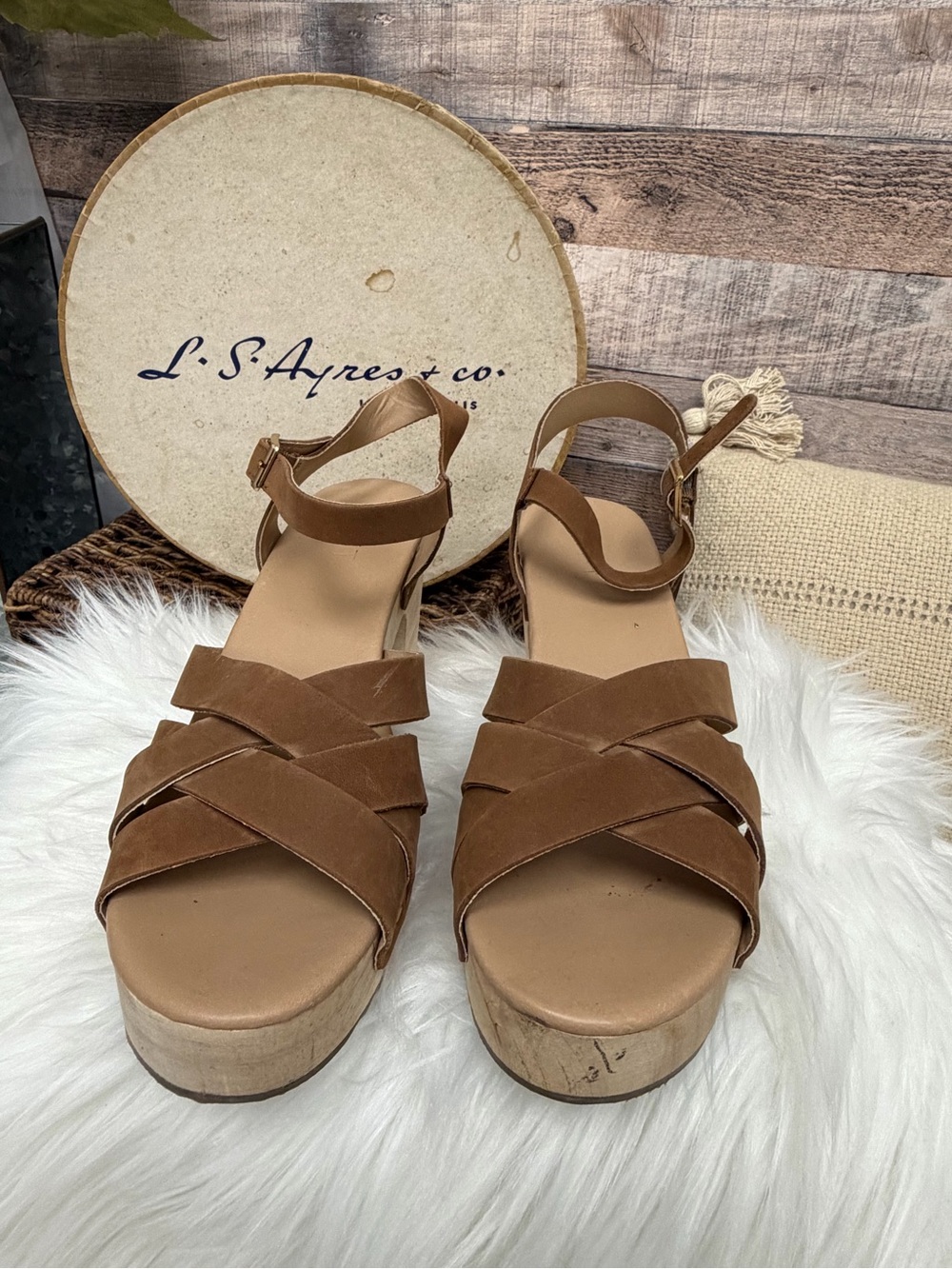 Loft Tan Leather Wedge Clog Heel 11